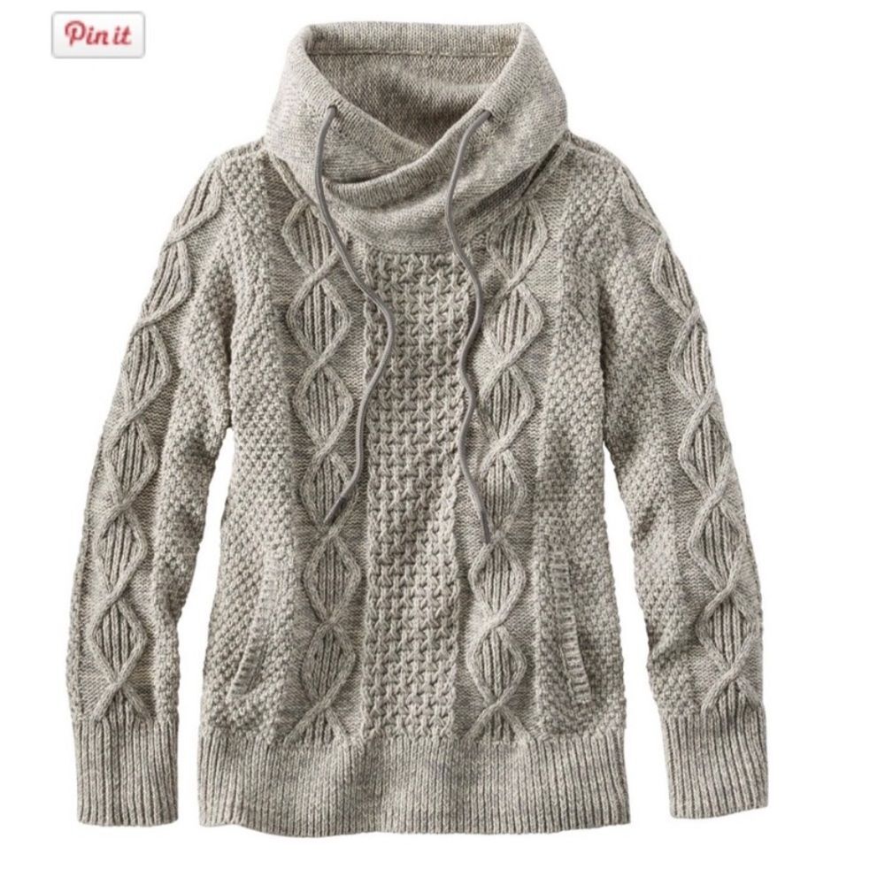 LL Bean Kangaroo Pocket Cable Knit Sweater